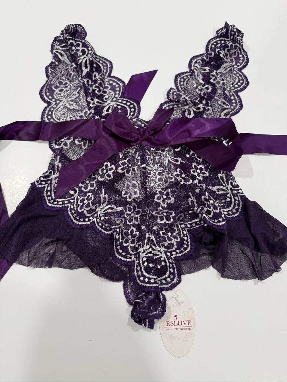 RSLOVE Purple Lace Halter Teddy Lingerie Bodysuit - NWT Size Medium